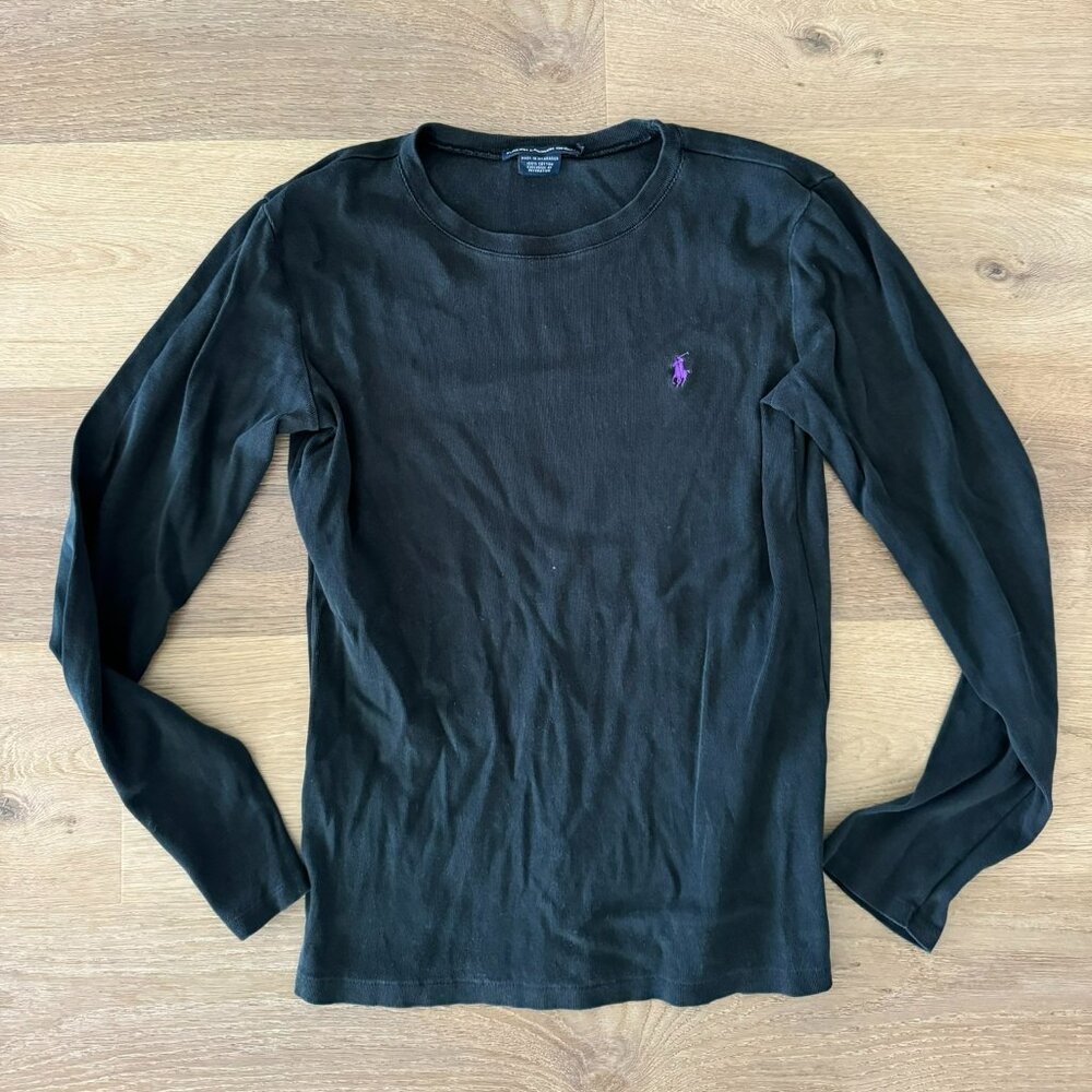 Ralph Lauren Sport Women's Black Cotton Long Sleeve Size L sweatshirt polo shirt